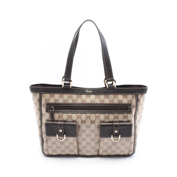 Gucci Leather Crystal Tote Abbey GG Bag Beige Brown - Picture 1 of 7